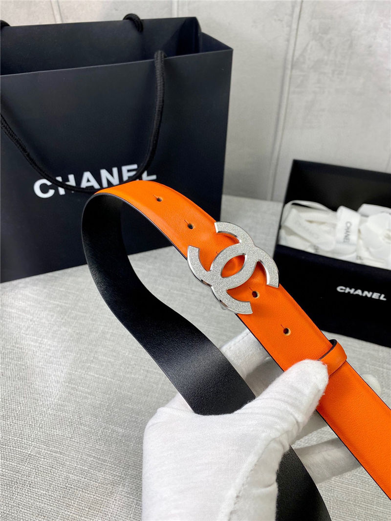 Chanel BELT Calfskin Gold/Silver Metal 30MM 2-1011 Orange 2022 High