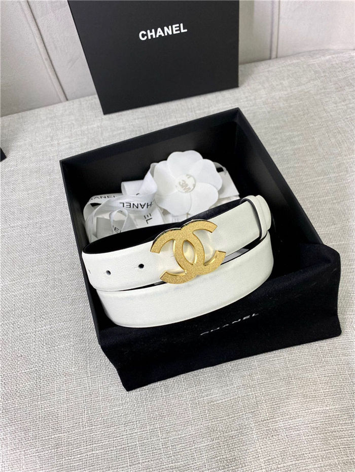 Chanel BELT Calfskin Gold/Silver Metal 30MM 2-1011 White 2022 High