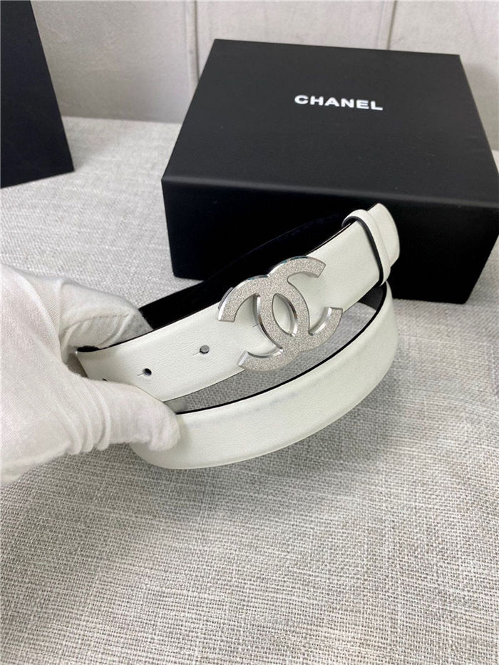 Chanel BELT Calfskin Gold/Silver Metal 30MM 2-1011 White 2022 High