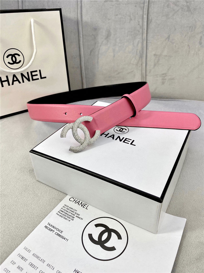 Chanel BELT Calfskin Gold/Silver Metal & Strass 30MM 2-1005 Rose Pink 2022 High