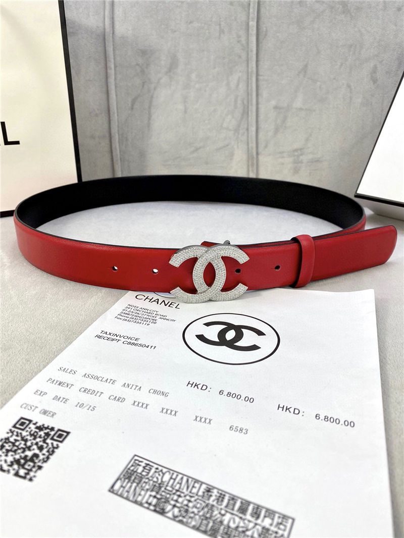 Chanel BELT Calfskin Gold/Silver Metal & Strass 30MM 2-1005 Red 2022 High