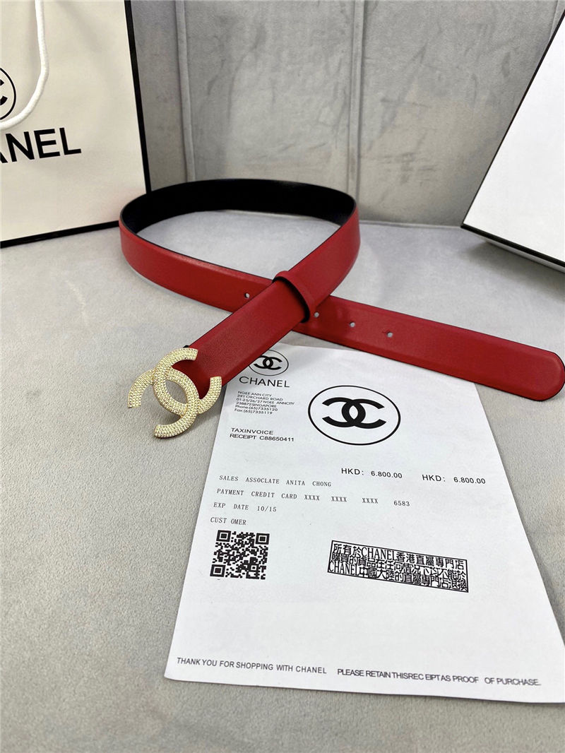 Chanel BELT Calfskin Gold/Silver Metal & Strass 30MM 2-1005 Red 2022 High