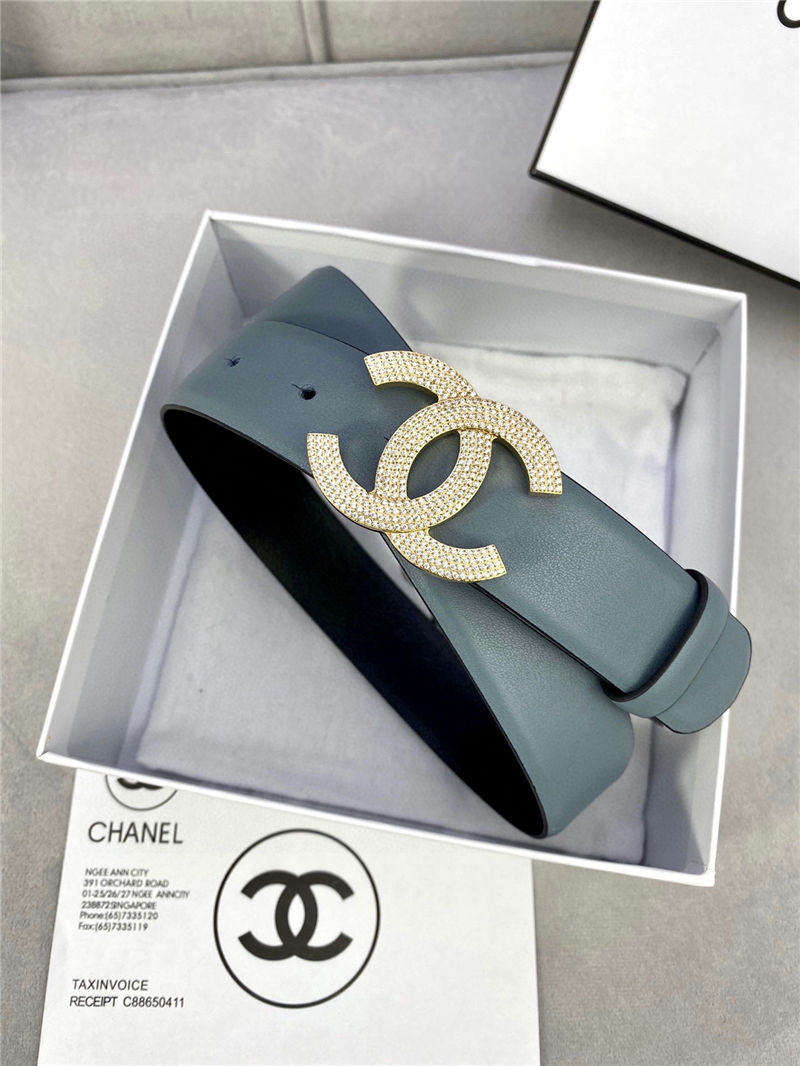 Chanel BELT Calfskin Gold/Silver Metal & Strass 30MM 2-1005 Grey Blue 2022 High