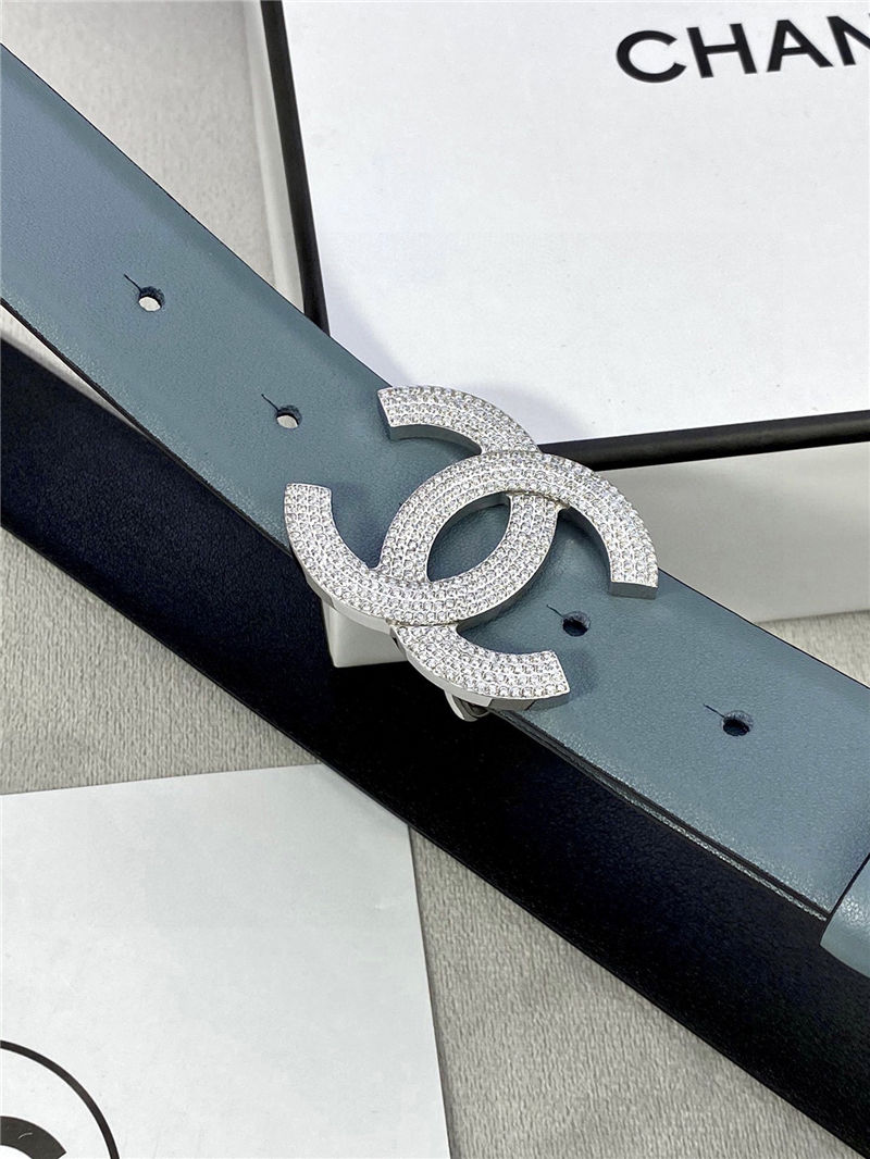 Chanel BELT Calfskin Gold/Silver Metal & Strass 30MM 2-1005 Grey Blue 2022 High