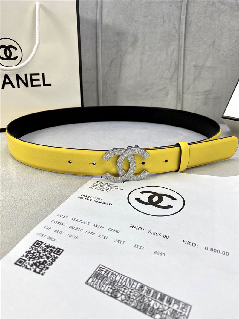 Chanel BELT Calfskin Gold/Silver Metal & Strass 30MM 2-1005 Yellow 2022 High