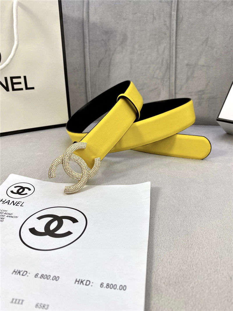 Chanel BELT Calfskin Gold/Silver Metal & Strass 30MM 2-1005 Yellow 2022 High