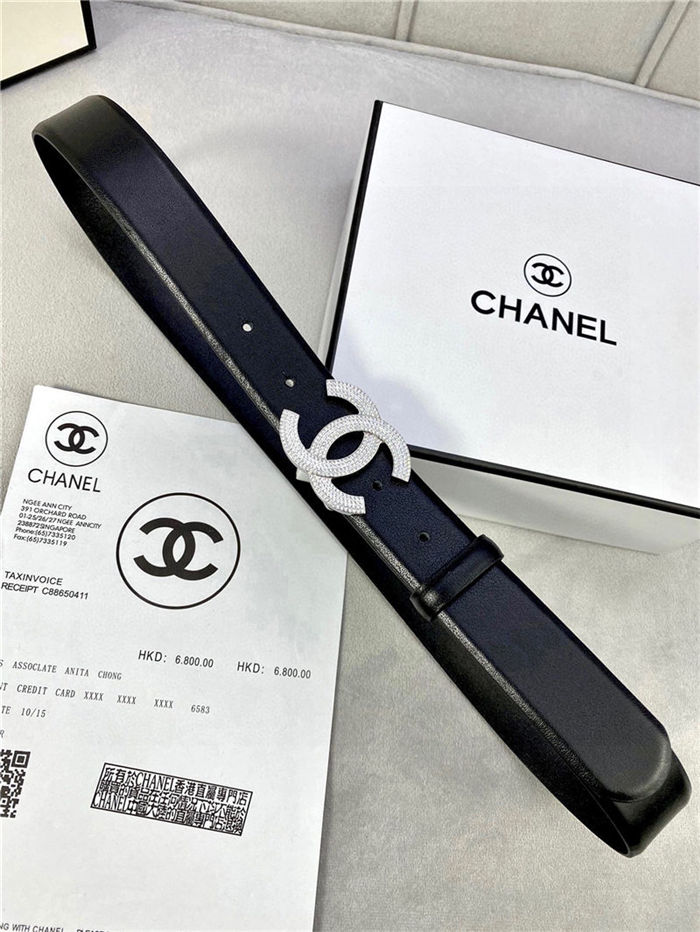 Chanel BELT Calfskin Gold/Silver Metal & Strass 30MM 2-1005 Black 2022 High