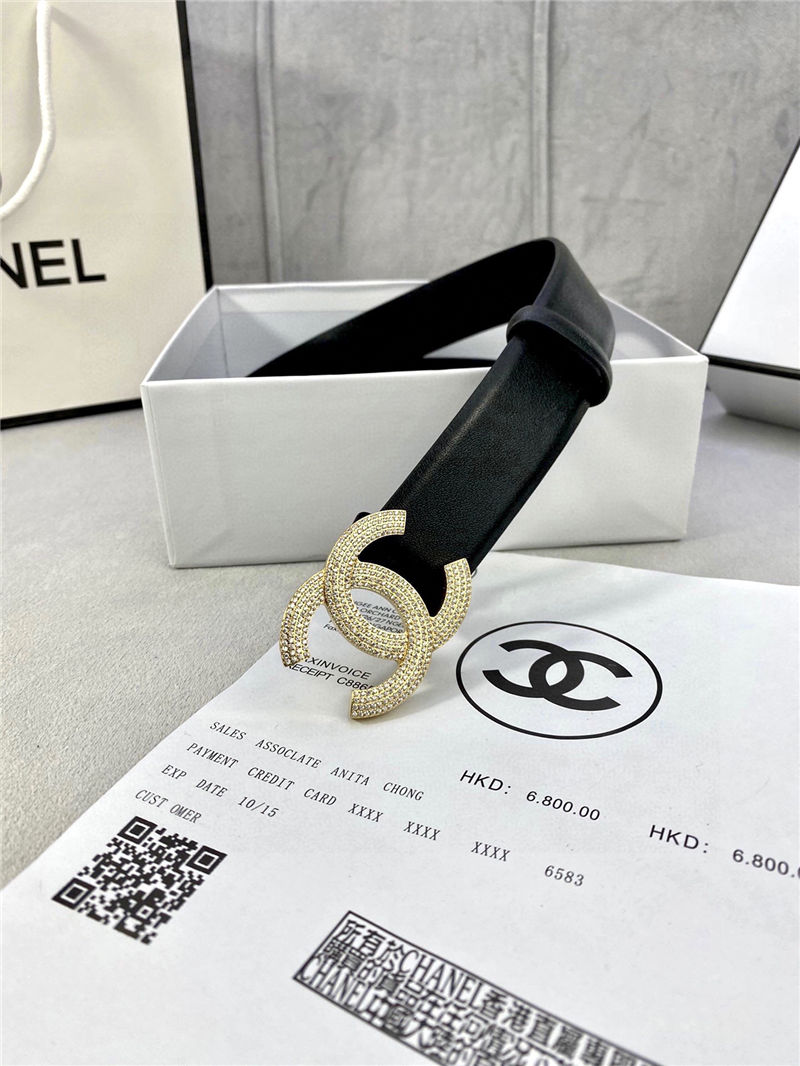 Chanel BELT Calfskin Gold/Silver Metal & Strass 30MM 2-1005 Black 2022 High