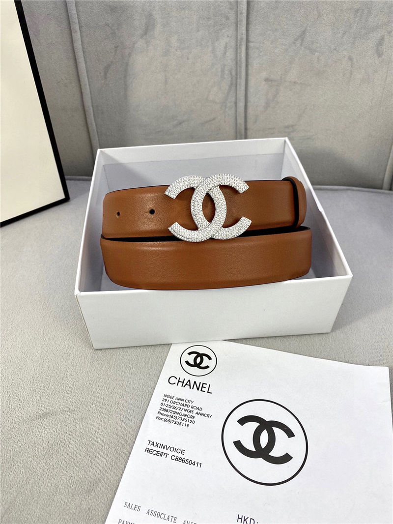 Chanel BELT Calfskin Gold/Silver Metal & Strass 30MM 2-1005 Brown 2022 High