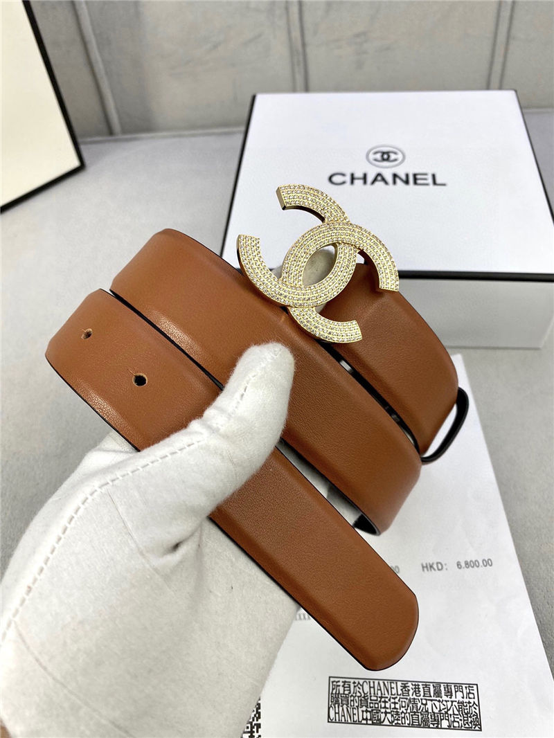 Chanel BELT Calfskin Gold/Silver Metal & Strass 30MM 2-1005 Brown 2022 High