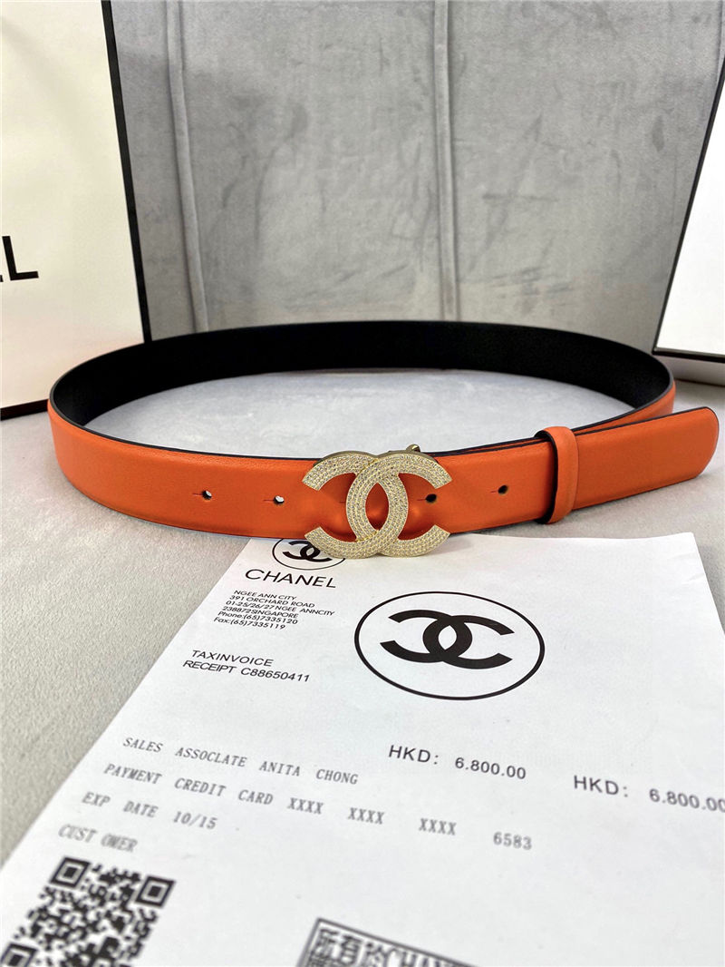 Chanel BELT Calfskin Gold/Silver Metal & Strass 30MM 2-1005 Orange 2022 High