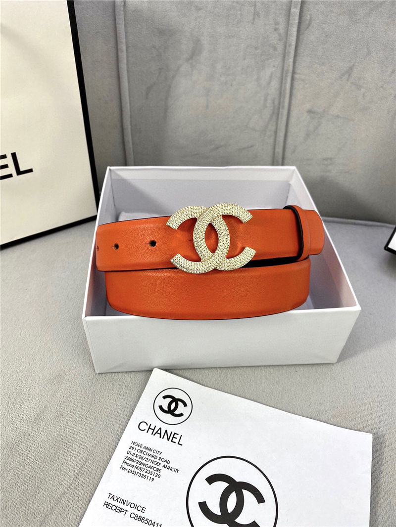 Chanel BELT Calfskin Gold/Silver Metal & Strass 30MM 2-1005 Orange 2022 High