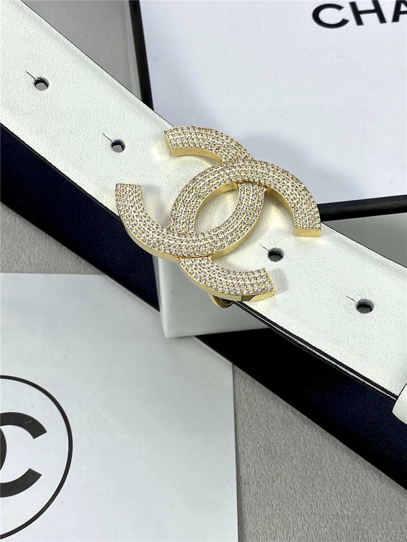 Chanel BELT Calfskin Gold/Silver Metal & Strass 30MM 2-1005 White 2022 High