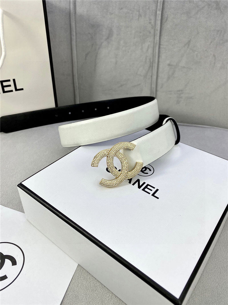 Chanel BELT Calfskin Gold/Silver Metal & Strass 30MM 2-1005 White 2022 High