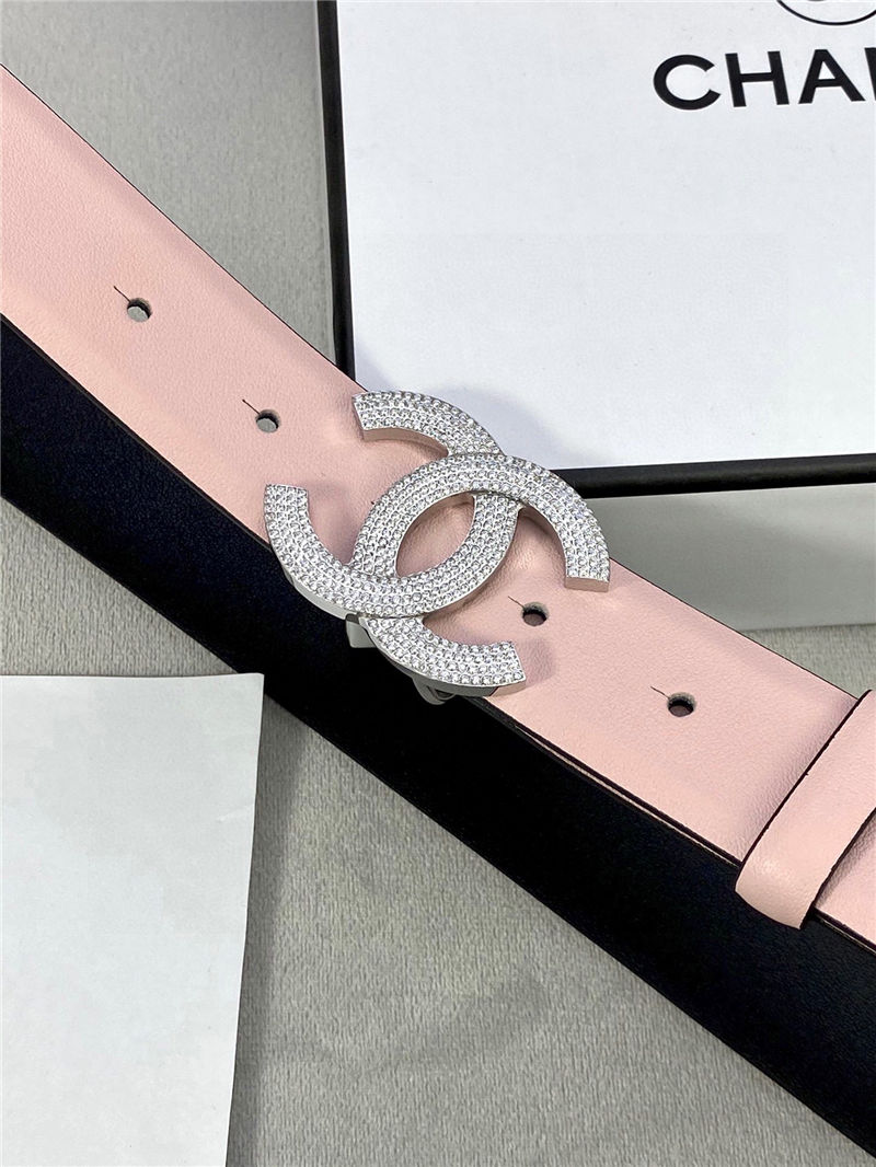 Chanel BELT Calfskin Gold/Silver Metal & Strass 30MM 2-1005 Pink 2022 High