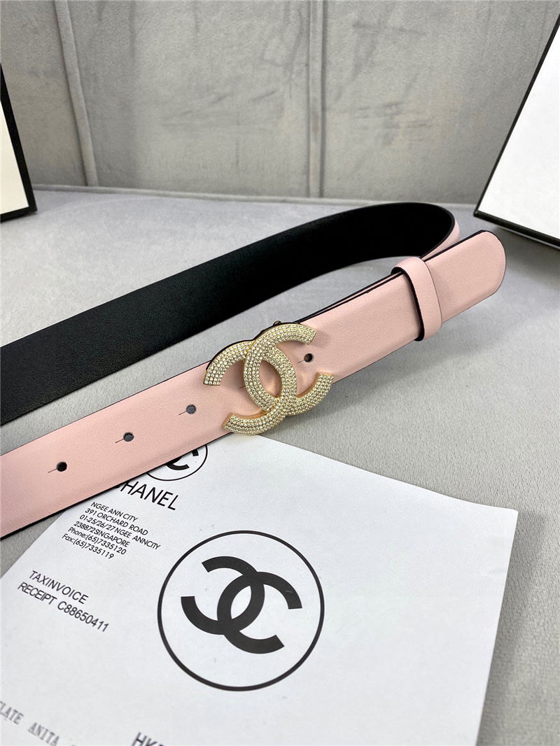 Chanel BELT Calfskin Gold/Silver Metal & Strass 30MM 2-1005 Pink 2022 High