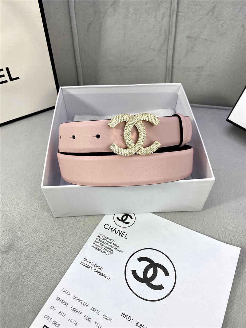 Chanel BELT Calfskin Gold/Silver Metal & Strass 30MM 2-1005 Pink 2022 High