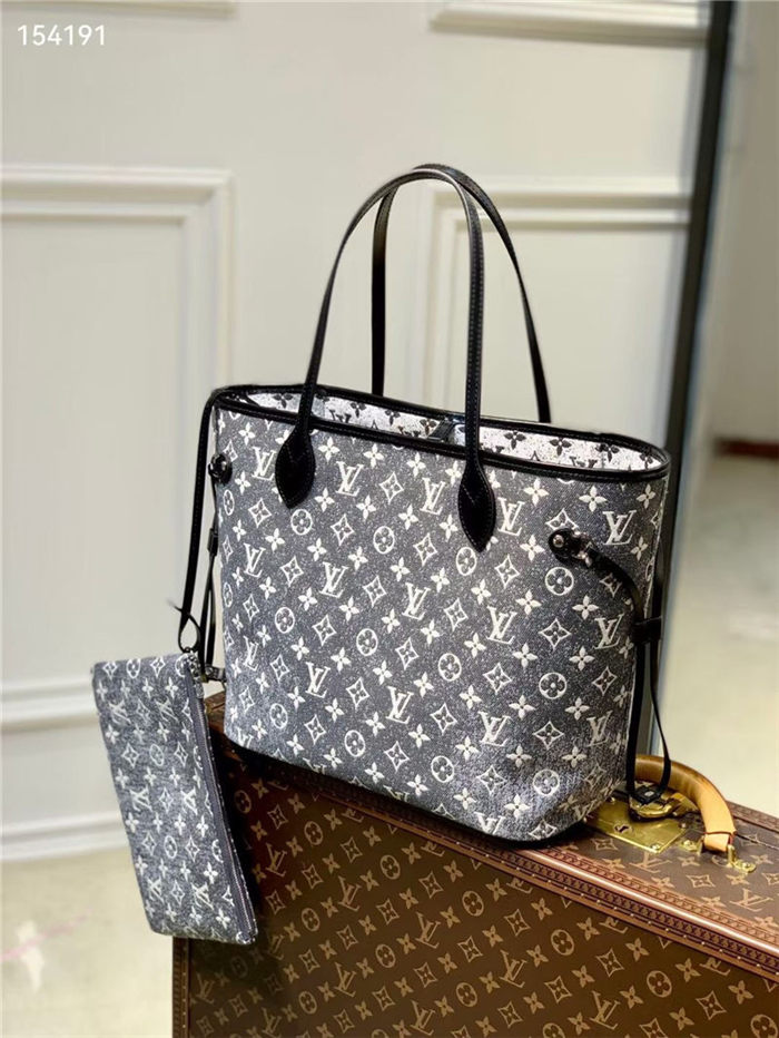 Louis Vuitton Neverfull MM Bag Denim textile jacquard M21465 High