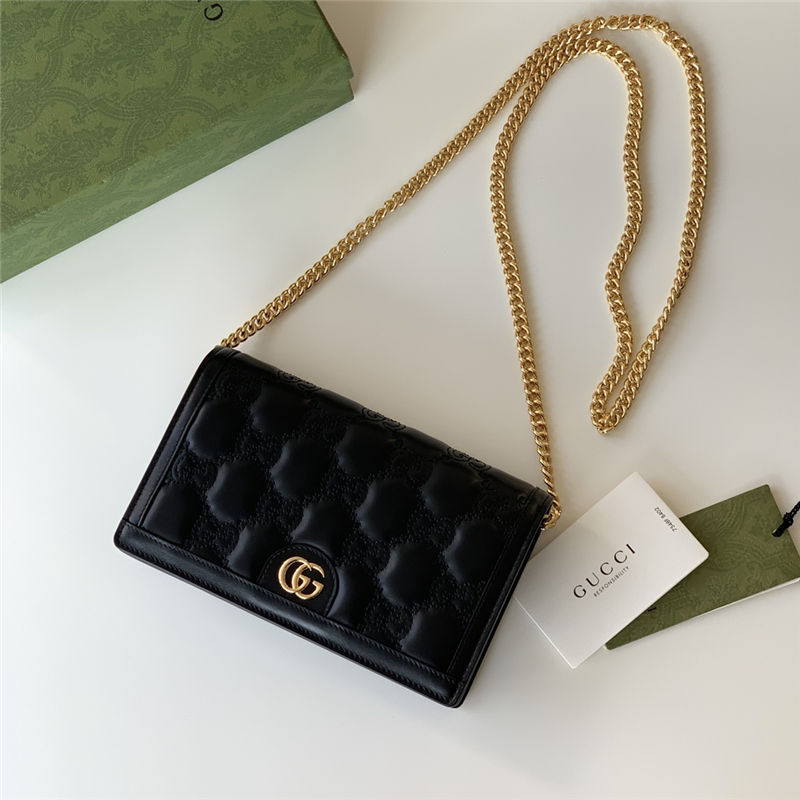 Gucci GG Matelassé chain wallet 723787 Leather Black High