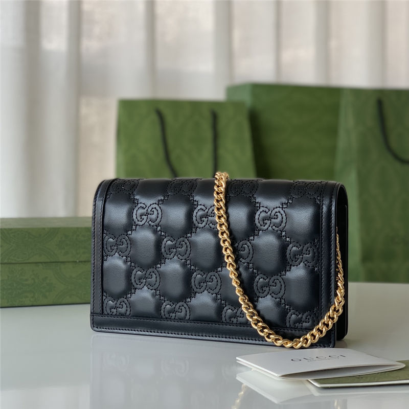 Gucci GG Matelassé chain wallet 723787 Leather Black High