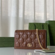 Gucci GG Matelassé chain wallet 723787 Leather Brown High