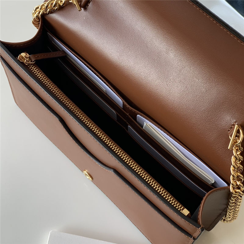 Gucci GG Matelassé chain wallet 723787 Leather Brown High