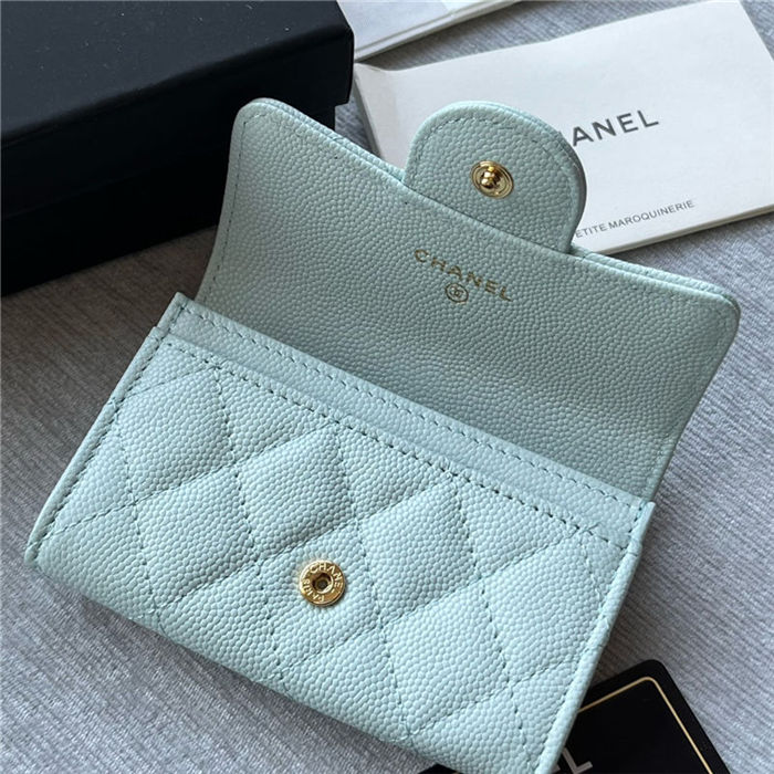 CLASSIC CARD HOLDER AP0214 Grained Calfskin Pale Green Gold-Tone Metal High