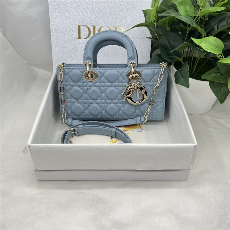 LADY D-JOY BAG MEDIUM Cannage Lambskin Grey Blue High