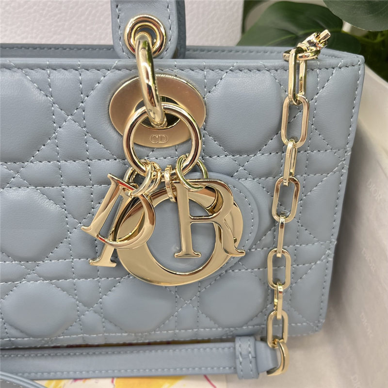 LADY D-JOY BAG MEDIUM Cannage Lambskin Grey Blue High