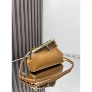 Fendi First Small Leather Bag with exotic details Caramel High