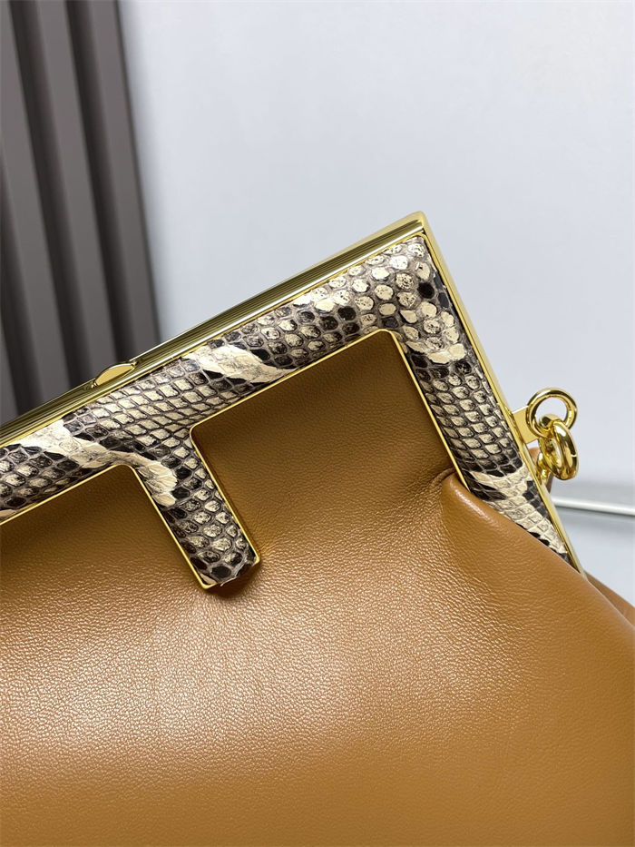 Fendi First Small Leather Bag with exotic details Caramel High