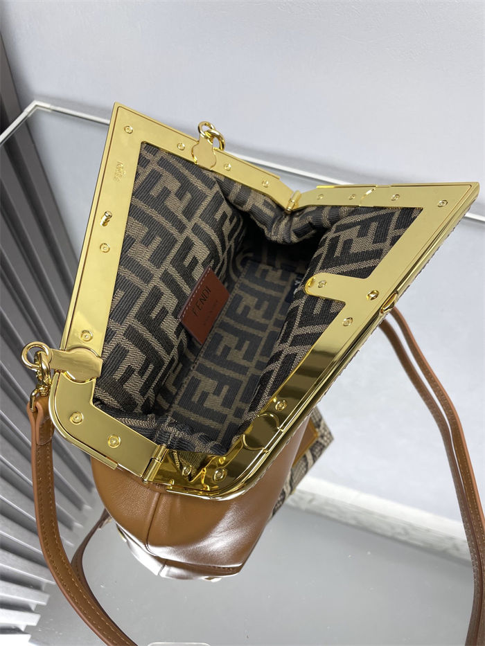 Fendi First Small Leather Bag with exotic details Caramel High