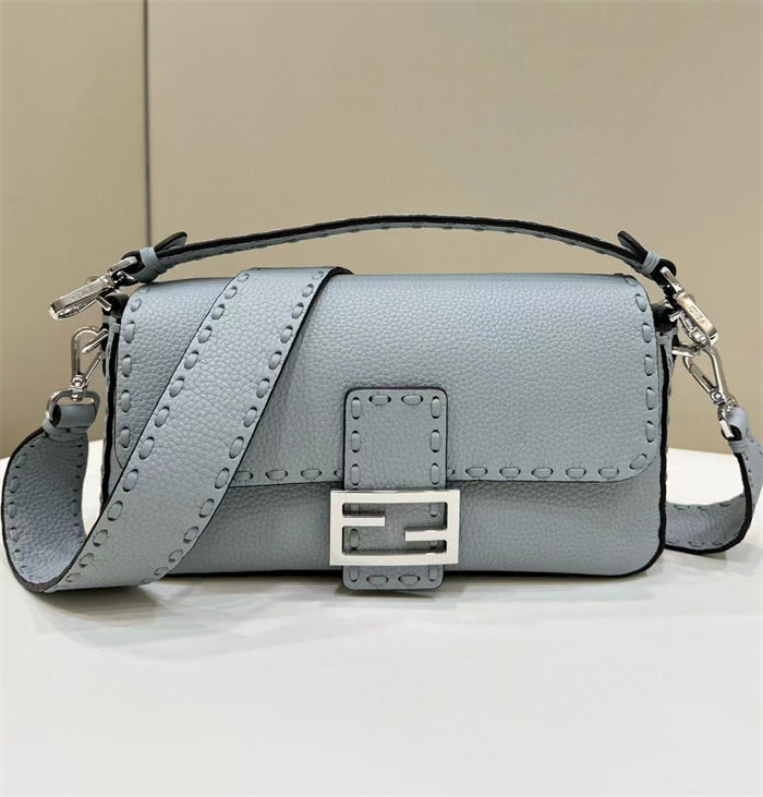 BAGUETTE Selleria bag with oversized topstitching Grey Blue High