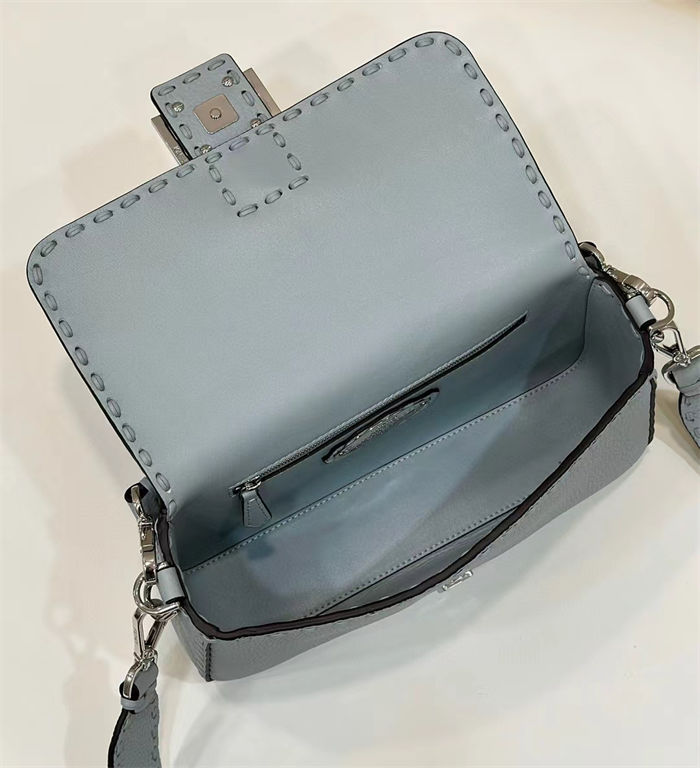 BAGUETTE Selleria bag with oversized topstitching Grey Blue High