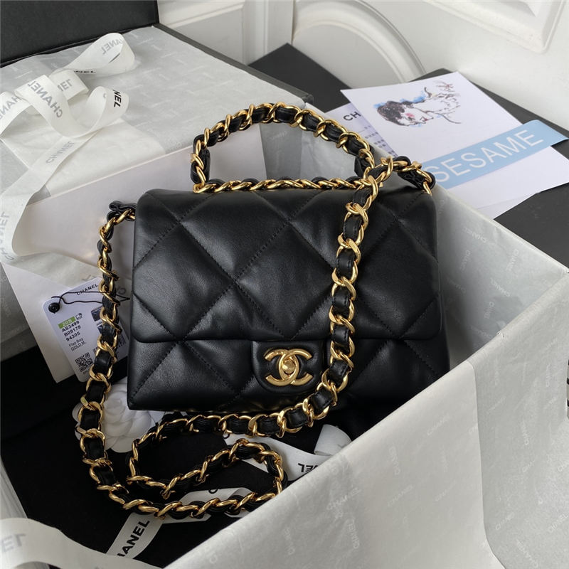 Chanel FLAP BAG Lambskin & Gold-Tone Metal AS3499 Black A