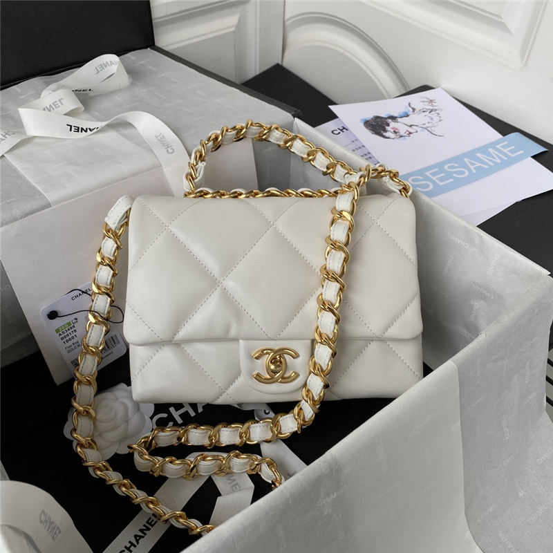 Chanel FLAP BAG Lambskin & Gold-Tone Metal AS3499 White A