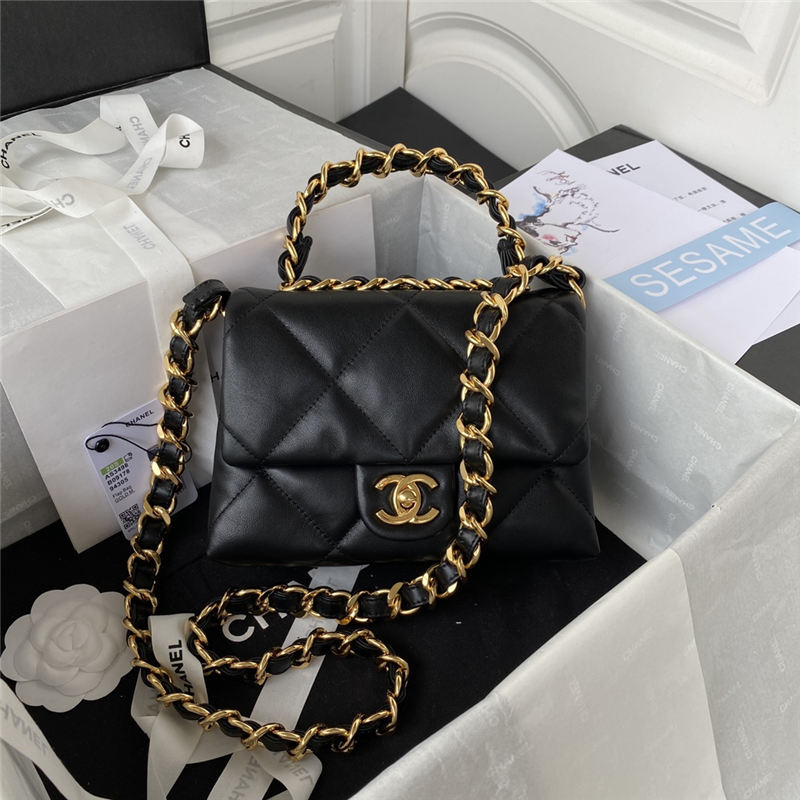 Chanel SMALL FLAP BAG Lambskin & Gold-Tone Metal AS3498 Black A