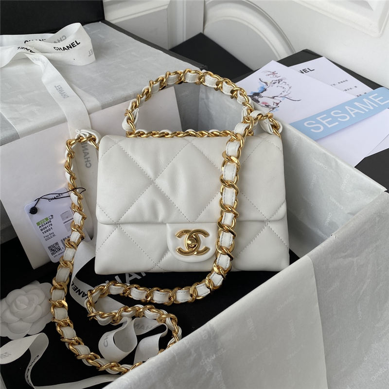 Chanel SMALL FLAP BAG Lambskin & Gold-Tone Metal AS3498 White A