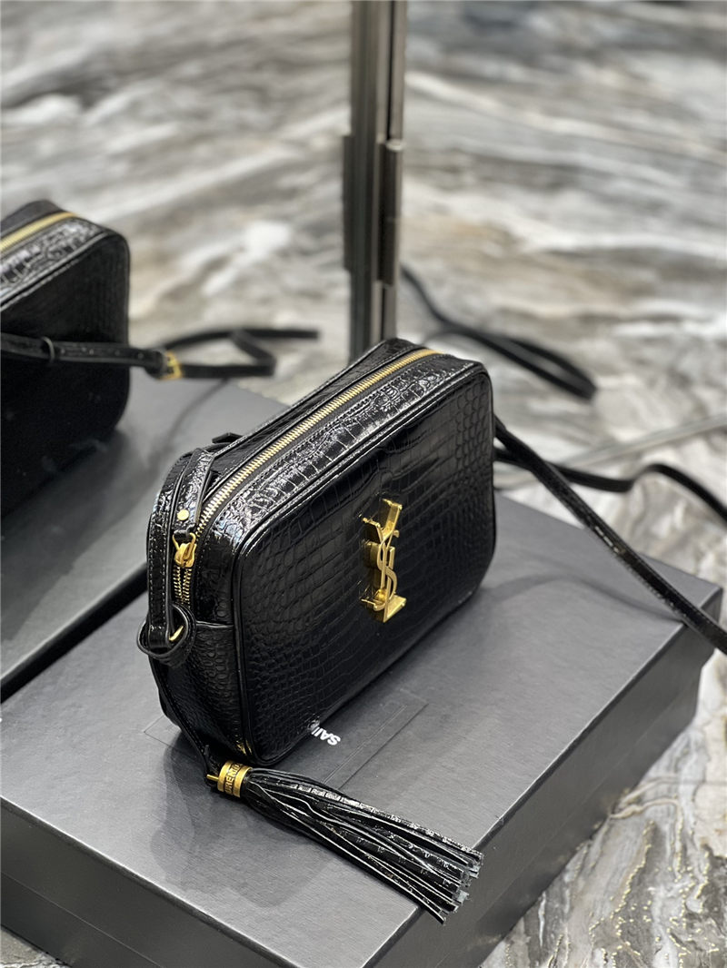 LOU CAMERA BAG IN CROCODILE-EMBOSSED SHINY LEATHER High