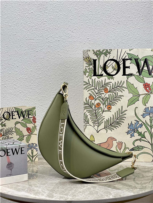 Small LOEWE Luna bag in satin calfskin and jacquard Green High