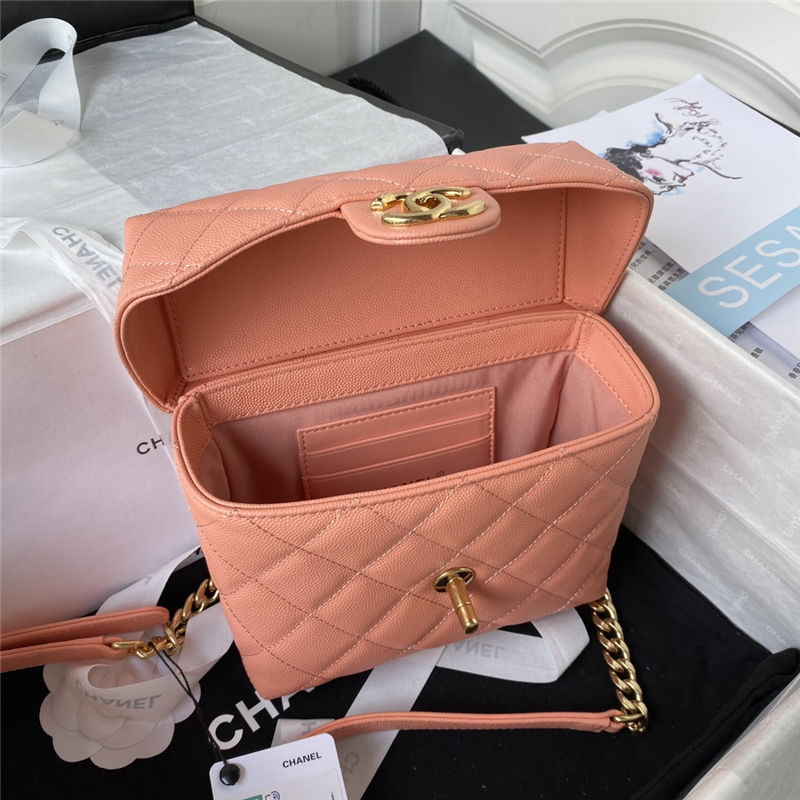 Chanel SMALL VANITY CASE Grained Calfskin & Gold-Tone Metal AS3729 Coral A