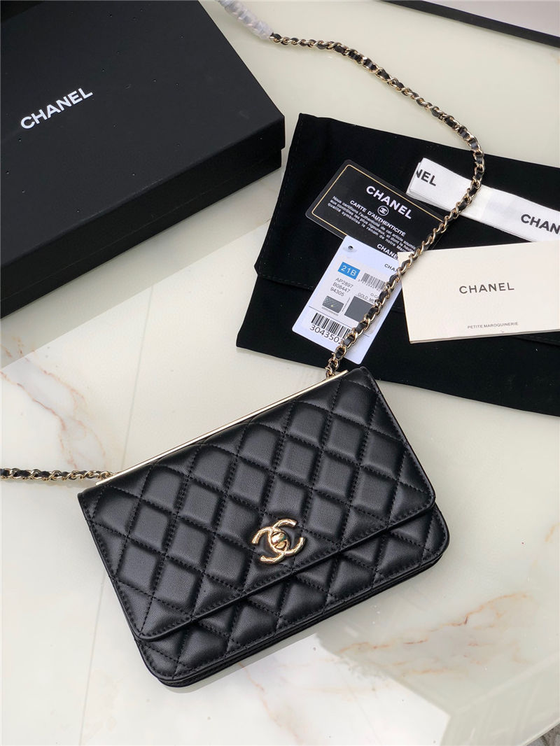 Chanel WALLET ON CHAIN Lambskin & Gold-Tone Metal AP2897 Black A