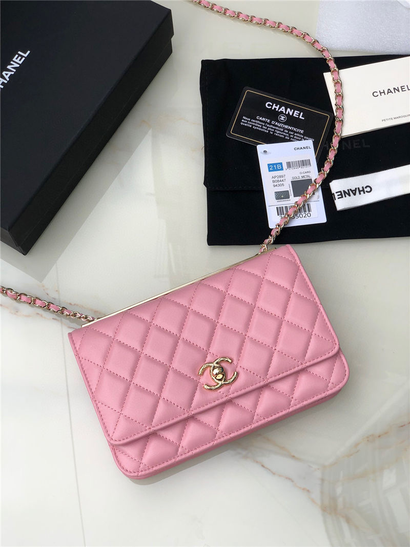 Chanel WALLET ON CHAIN Lambskin & Gold-Tone Metal AP2897 Pink A