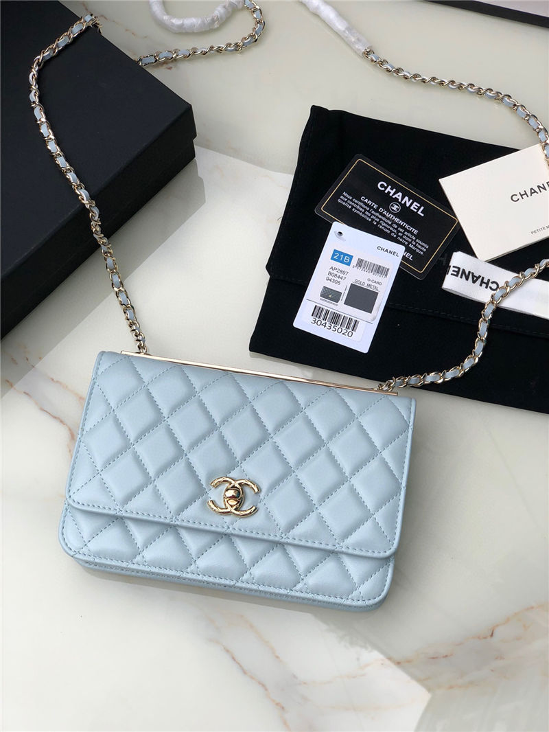 Chanel WALLET ON CHAIN Lambskin & Gold-Tone Metal AP2897 Blue A