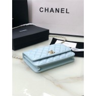 Chanel WALLET ON CHAIN Lambskin & Gold-Tone Metal AP2897 Blue A