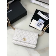 Chanel WALLET ON CHAIN Grained Calfskin & Gold-Tone Metal AP2897 White A