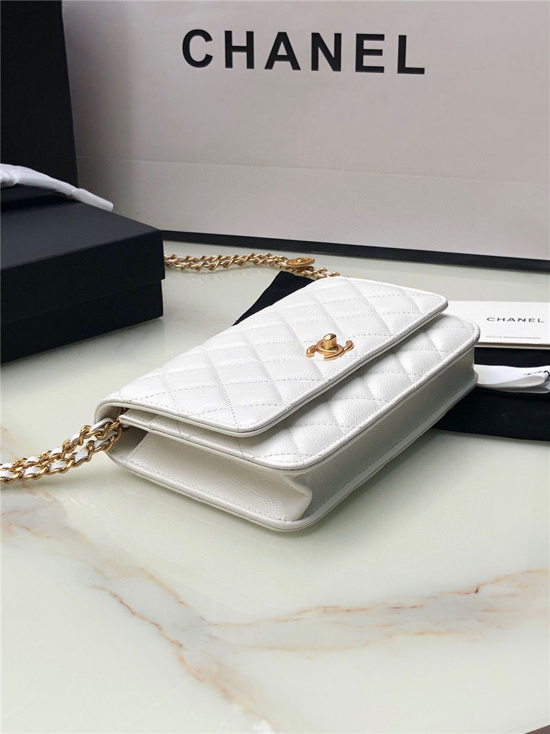 Chanel WALLET ON CHAIN Grained Calfskin & Gold-Tone Metal AP2897 White A