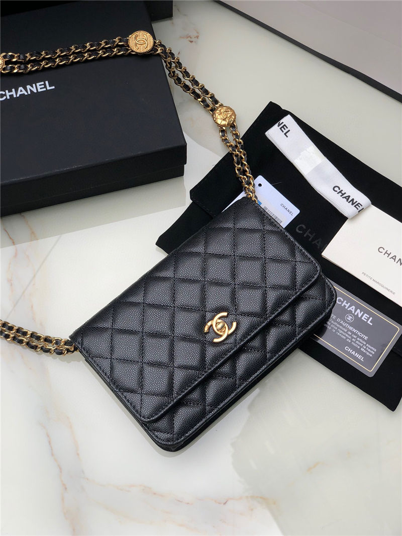 Chanel WALLET ON CHAIN Grained Calfskin & Gold-Tone Metal AP2897 Black A