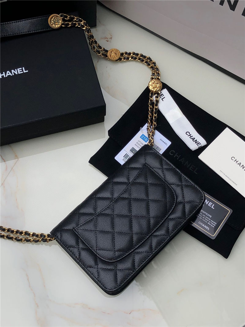 Chanel WALLET ON CHAIN Grained Calfskin & Gold-Tone Metal AP2897 Black A