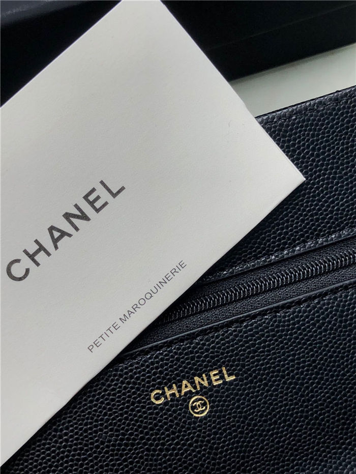 Chanel WALLET ON CHAIN Grained Calfskin & Gold-Tone Metal AP2897 Black A